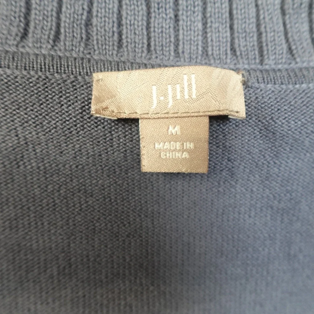 J. Jill Sweater Womens Medium Blue Cardigan Button Front VNeck Tunic Knit Cotton